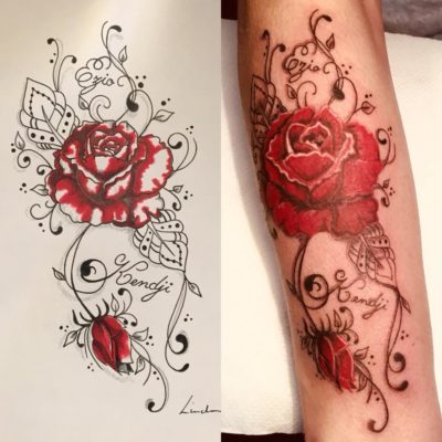 Tattoo rose rouge bras