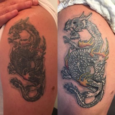 Tattoo recolorisation dragon épaule
