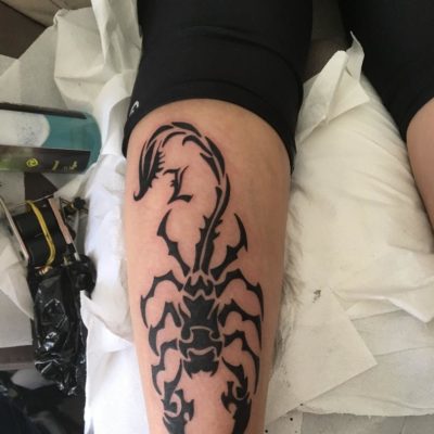 Tattoo scorpion tribal mollet