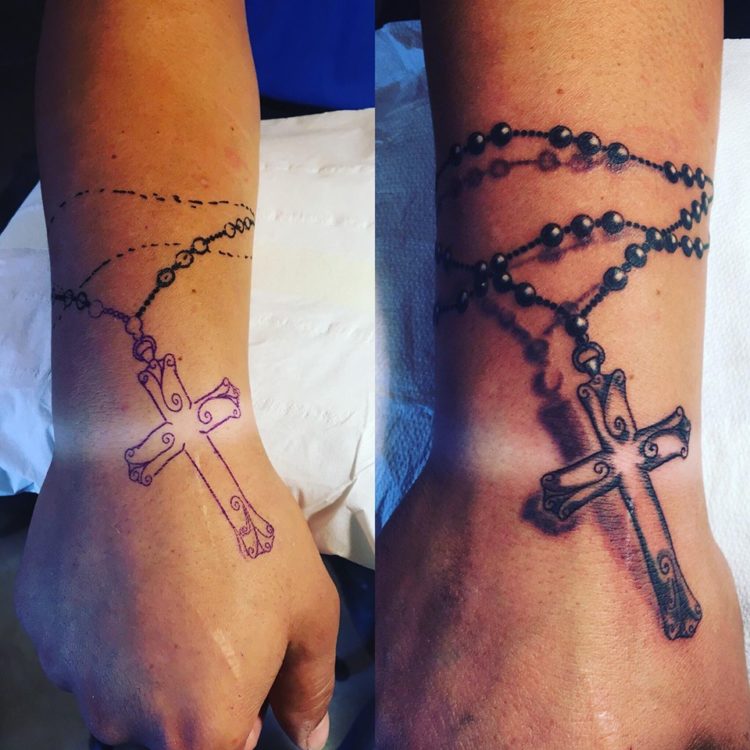 Tattoo chapelet sur poignet - Lalite Ink
